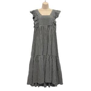 Absence of Colour Wendy Gingham Sundress Black White Womens Small Tiered Ruffle